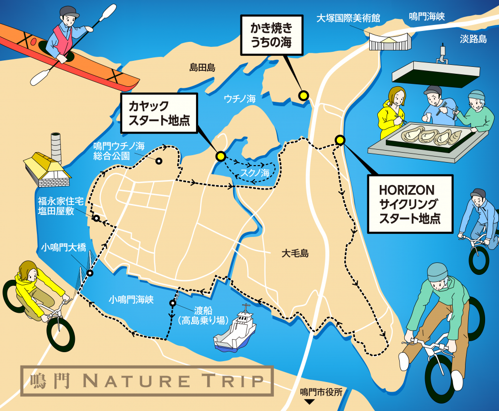 カヤック&サイクリングの半日ツアー。コースは希望に合わせて尾崎さんが提案してくれる