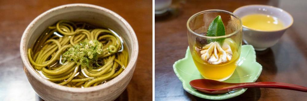 上勝特産の晩茶入りのラーメンやデザート。もちろんお茶も上勝晩茶です。