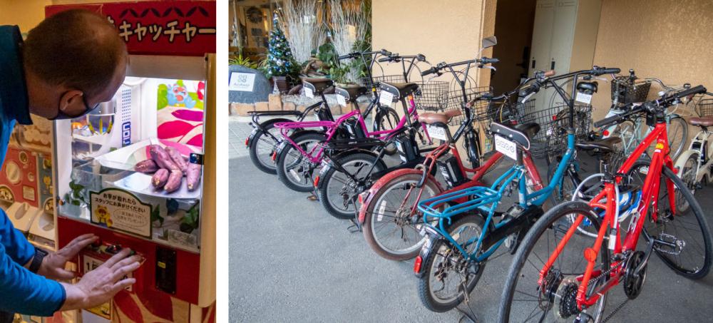 さすが鳴門金時のふるさと、こんなUFOキャッチャーまで。レンタサイクルで海辺のサイクリングも。