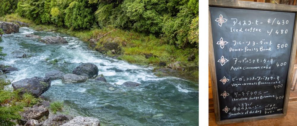 Clear emerald-green river flowing right under the windows