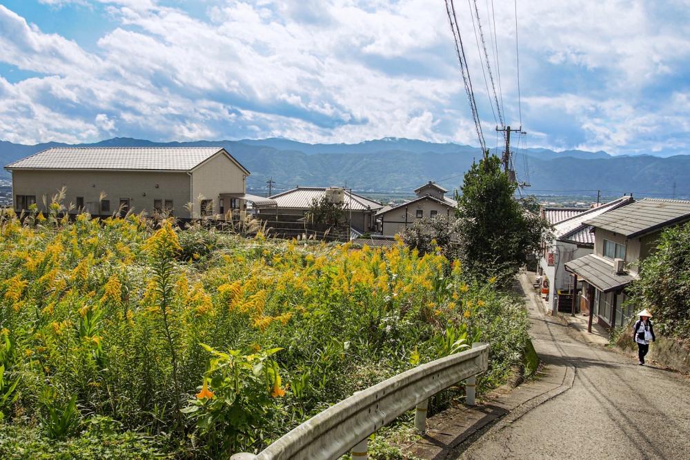 四国遍路第十番札所・ながーい石段のお寺、切幡寺 1番札所からここまで平坦な道が多かったが、切幡寺に向かって門前通りは急激に登っていく