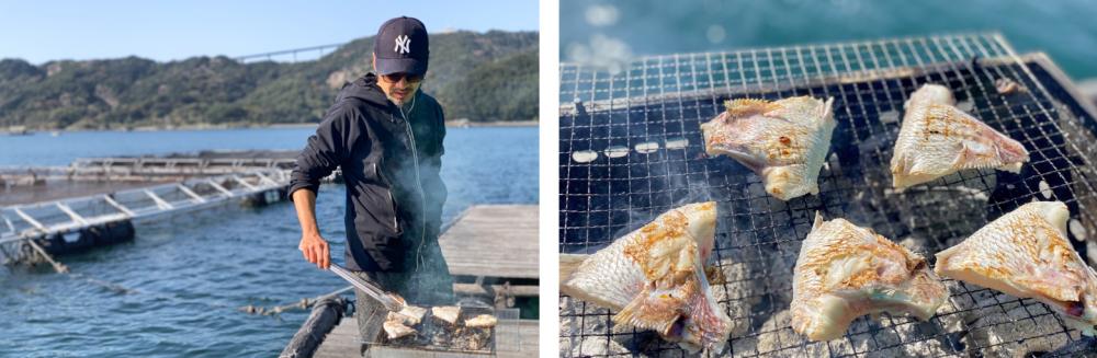 Grilling cheeks of red sea breams, the most delicious part
