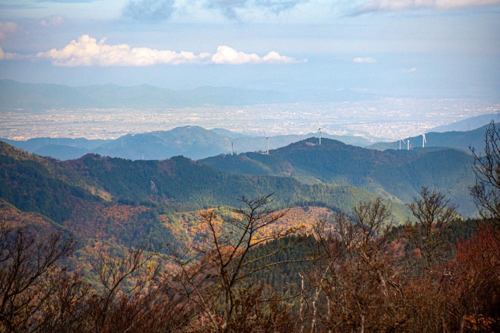 Far away, Yoshinogawa river plains and the Naruto straits bridge connecting Awaji Island and Tokushima