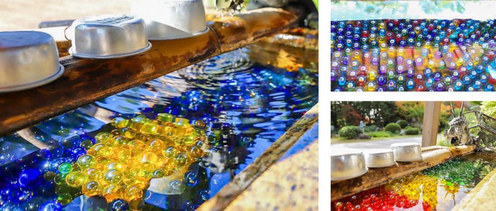 Marbles expressing vivid autumn foliage and moon viewing